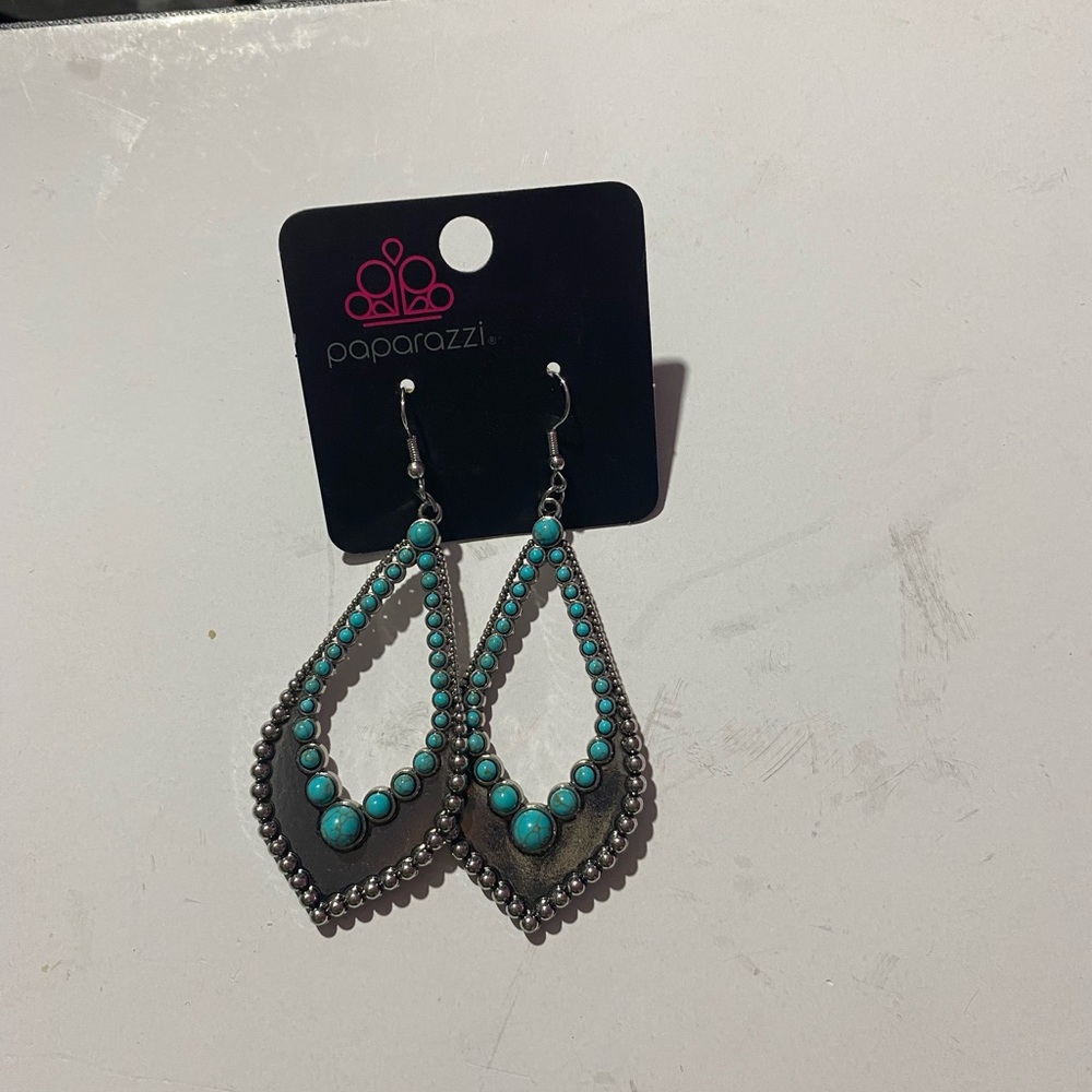 Paparazzi Teardrop Silver and Turquoise Earrings